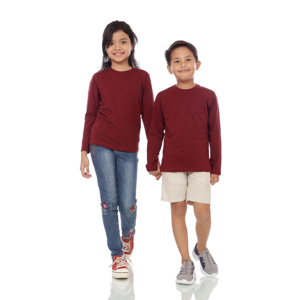 KAOS POLOS COTTON COMBED - ANAK LENGAN PANJANG - MAROON TUA