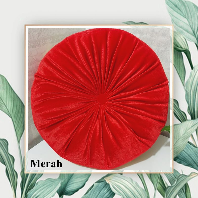 [NK]bantal sofa bulat labu bulu bludru murah warna Merah