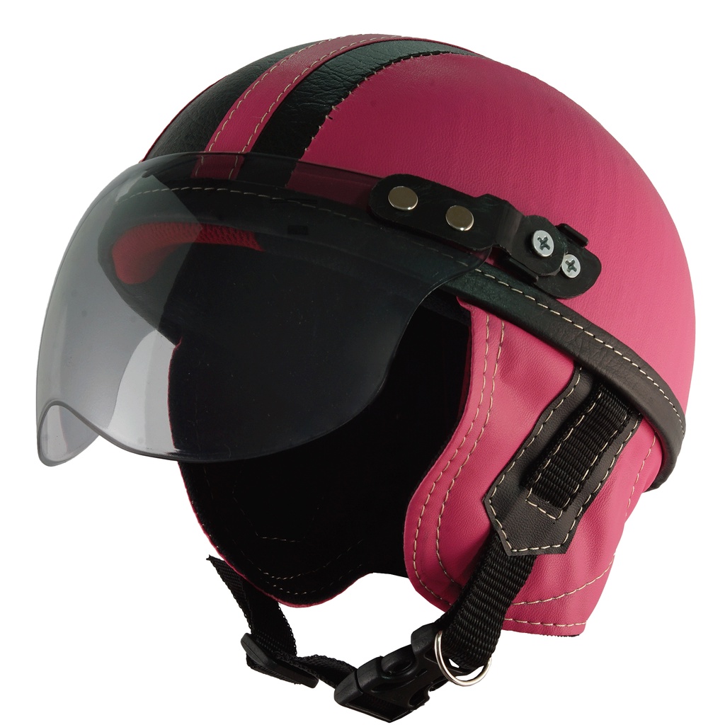 Helm Anak Polos Retro 1 2 3 4 Tahun Garis Pink Hitam