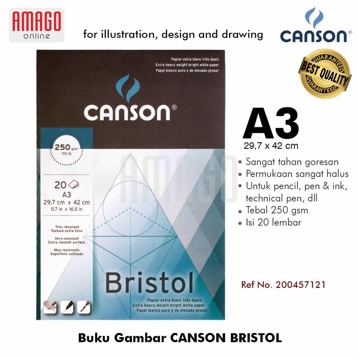 Buku Gambar CANSON Bristol A3 - 20 Sheets - 250 gsm - Pad - 200457121