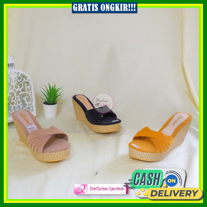 Wedges Sandal Wanita Kelsey Ala Korea Tinggi 6 Cm Kekinian Simple Unik Import Batam Terbaru Wl88-10 