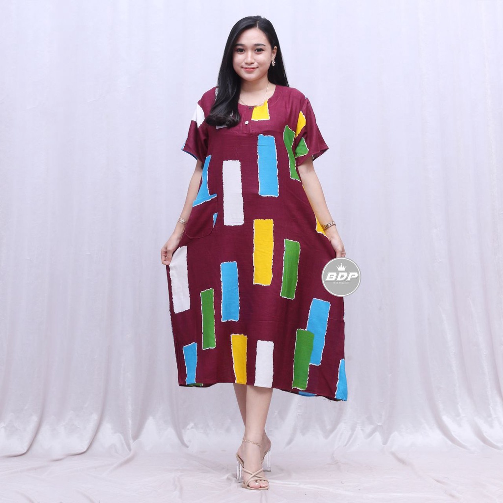 Terbaru | Daster Chibi Daster Kimono Rayon Grade A Busui - Daster Wanita Lengan Pendek - Daster Kekinian - Baju Tidur Daster-alina maroon