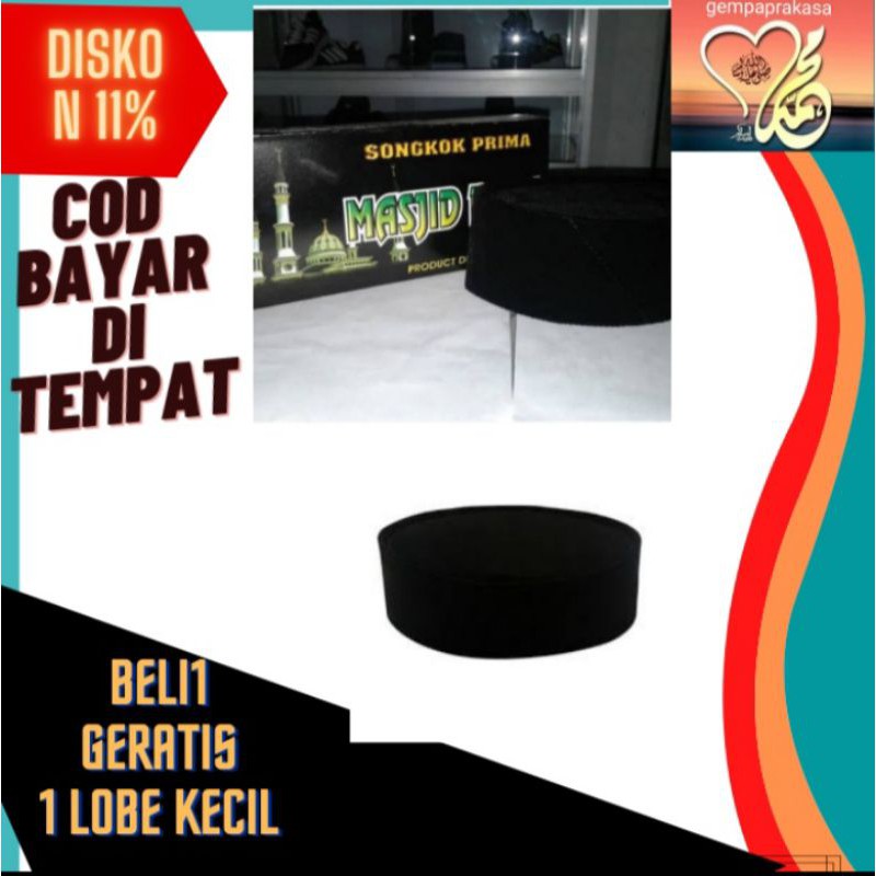 SONGKOK ITAM POLOS MASJID RAYA PECI KOPIA LOBE KUPLUK PERLENGKAPAN SHALAT HAJI