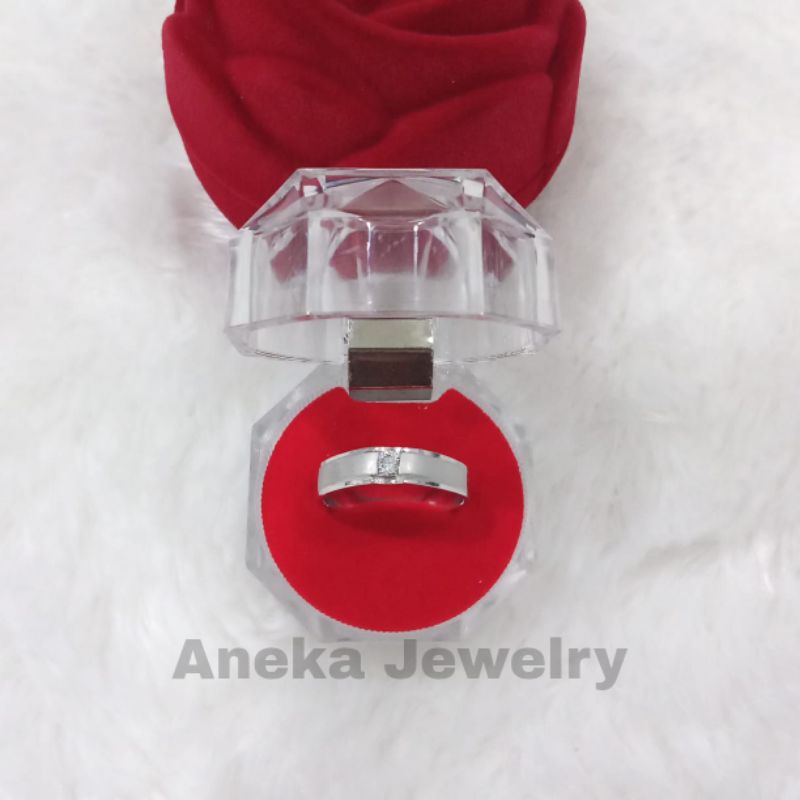 Cincin cor 1 Mata Doff, Perak 925, Lapis Emas Putih