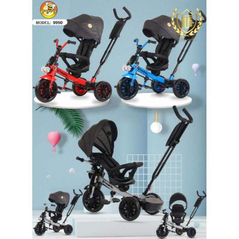 Sepeda anak Roda 3 Stroller PACIFIC 9950 Lampu&musik Sandaran bisa direbahkan