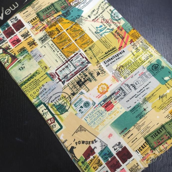 kain katun linen import motif peta dunia nuansa vintage