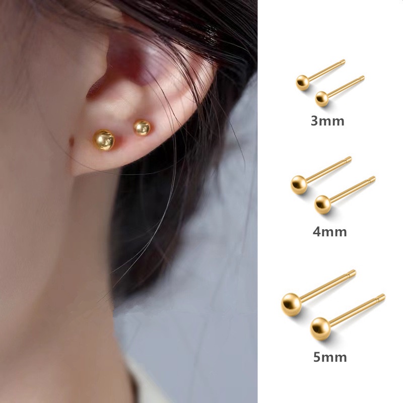 We Flower Anting Stud Tindik Bentuk Bola Kecil Bahan S925 Silver Anti Alergi Gaya Minimalis Untuk Wanita