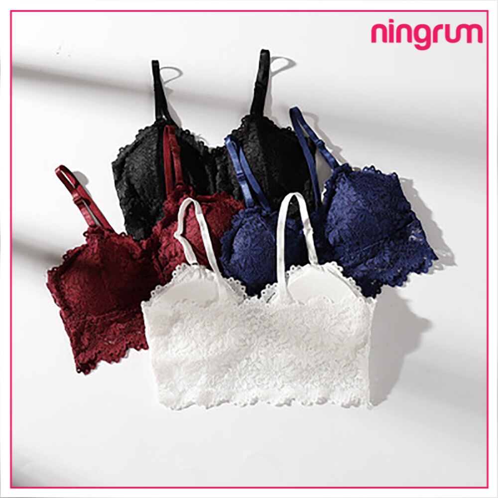 Ningrum Pakaian Dalam Bra Wanita BH Wanita Crop Top Lace Tanpa Kawat Bahan Lace Renda Bunga Import - 2006