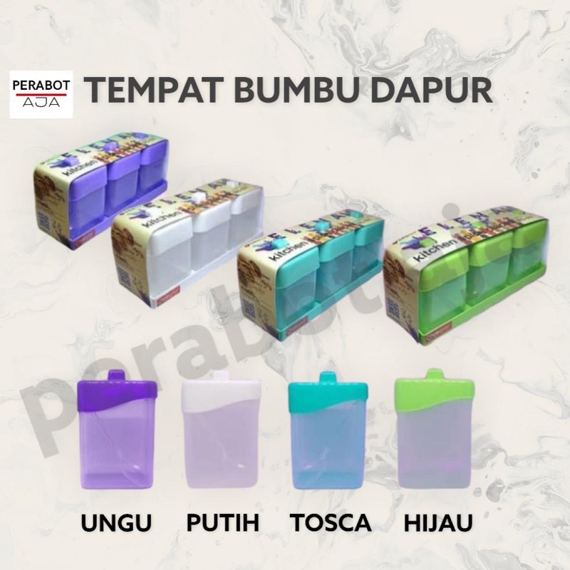 TEMPAT BUMBU DAPUR SERBAGUNA KITCHEN SET 3 in 1 GBU | RAK BUMBU | WADAH BUMBU WARNA ELENA