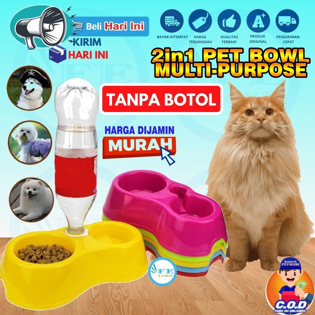 TEMPAT MAKAN MINUM KUCING OTOMATIS MANGKOK BOTOL FEFARM