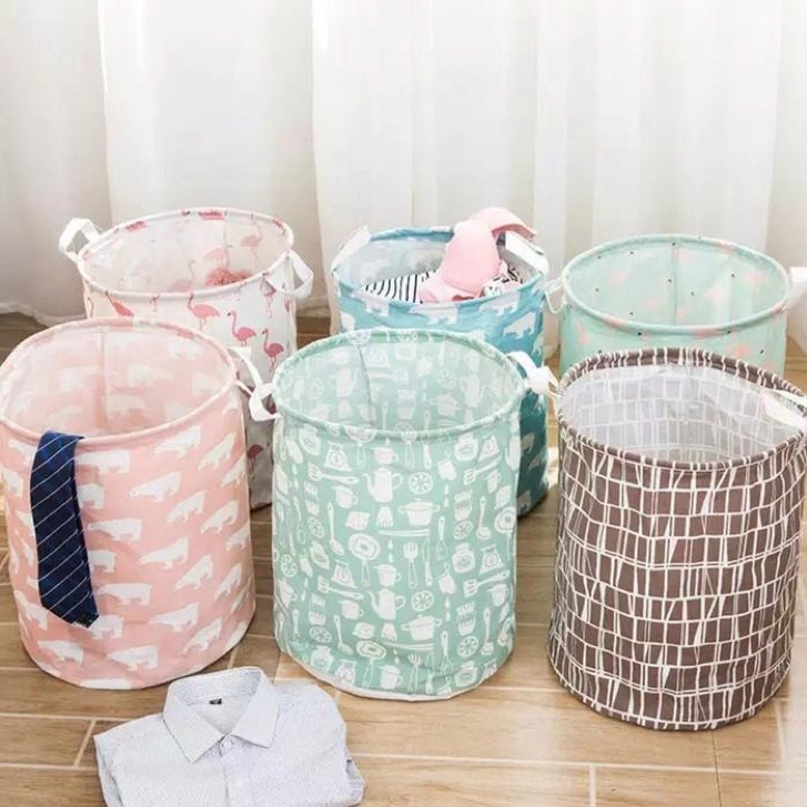 Keranjang Laundry Baju Kotor Motif Karakter Lipat Basket Storage Pakaian Hamper Bag Laundry