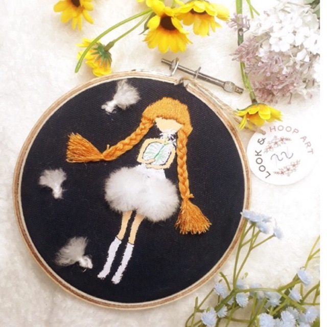 Dekorasi Dinding Hoop Art Tanpopo Girl 1st / Hiasan Dinding Hoop Art / Embroidery Hoop Art