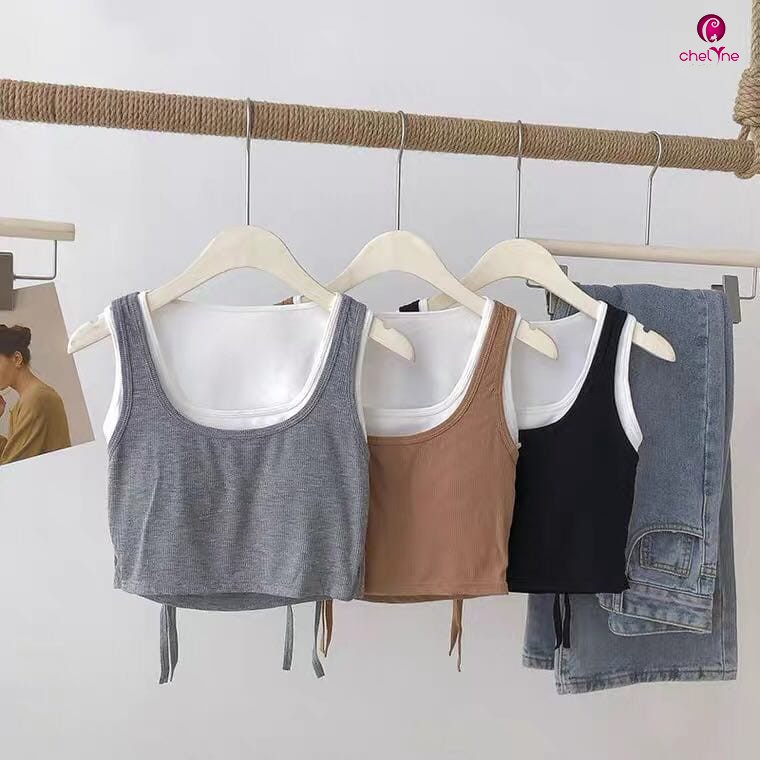 Chelyne Atasan Crop Top With Pad T6880 Tank Top Fashion Bahan Kaos (Inner/Outer/Top)