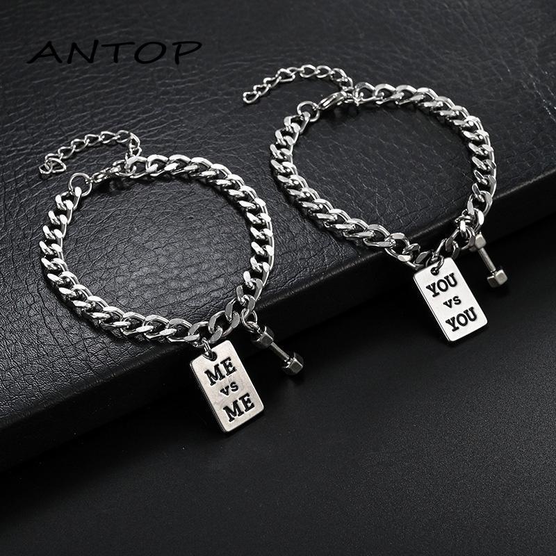 1 Pcs Gelang Couple Pasangan Teman Rantai Logam Titanium Baja Tahan Karat Perak You and Me Bracelet ANTOP