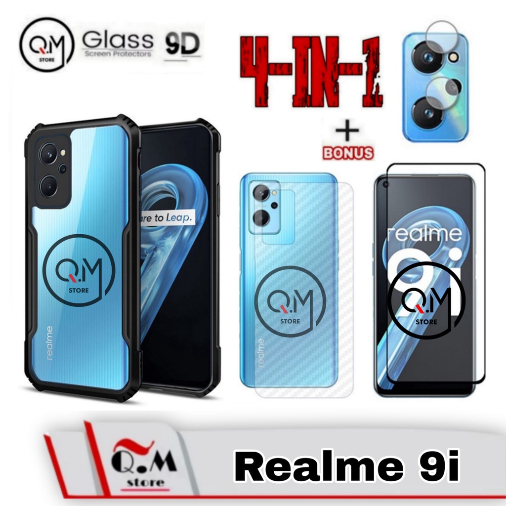 Paket 4 in1 Case Transparan Realme 9i Softcase Acrilik Armor Transparan Pelindung Back Cover
