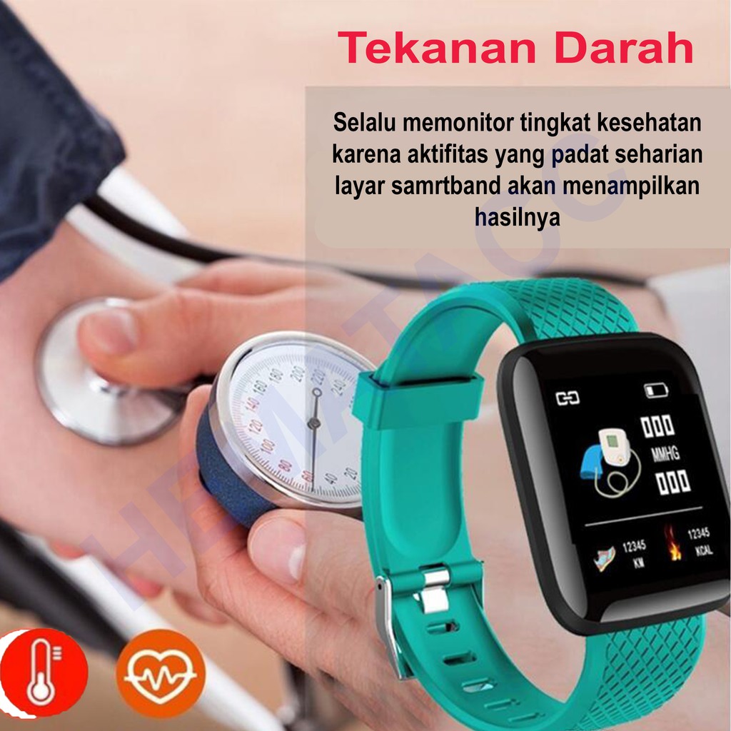 Smartwatch 116 Pro Plus Anti Air IP66 Jam Tangan Kesehatan &amp; Asisten Olahraga