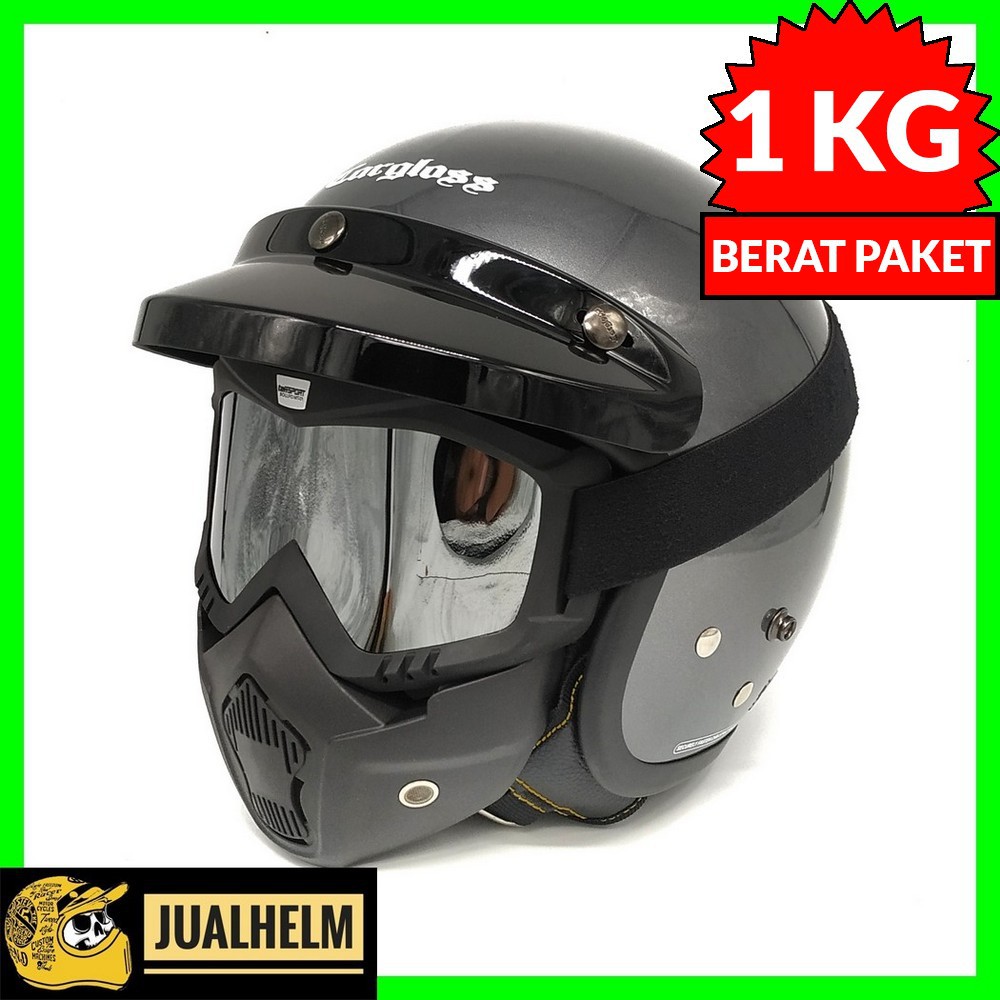 Helm Cargloss Retro | Grey Glossy + Goggle Mask