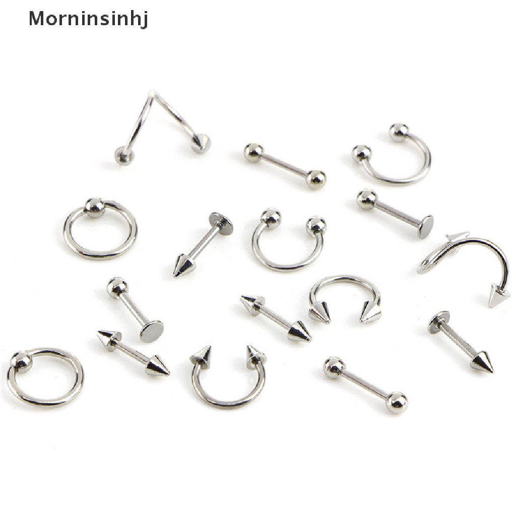 16pcs / Set Cincin Tindik Alis Lidah Perut Bentuk Spiral Bahan Stainless Steel