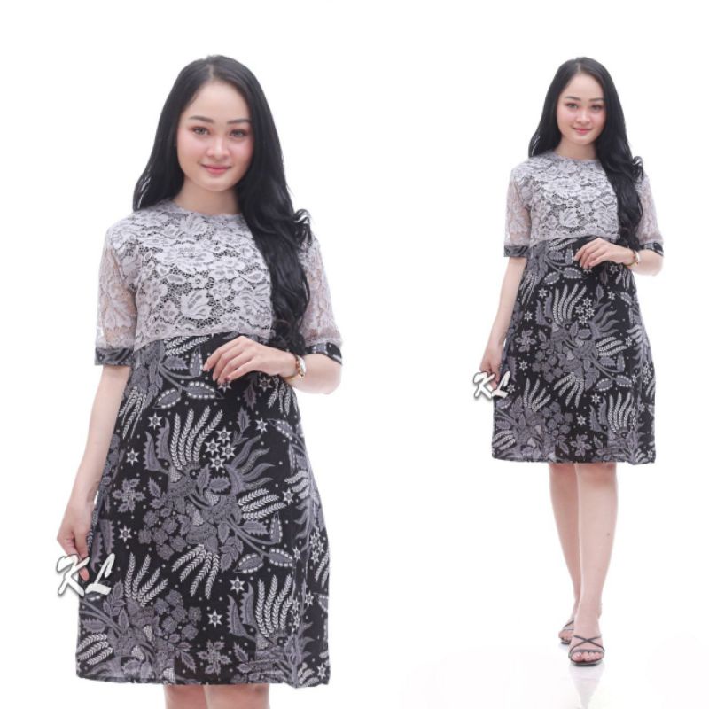 Dress brokat dress batik moderen wanita flare murah grosir lece brokat jumbo dress