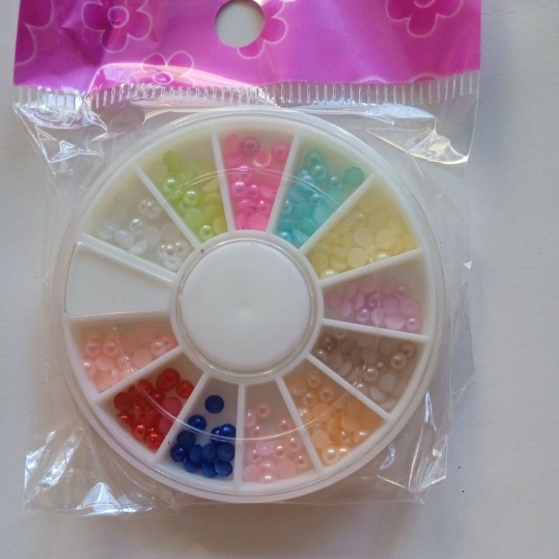 Mutiara Belah 12 Warna diameter 3mm untuk dekorasi Nail Arts/Half Pearl