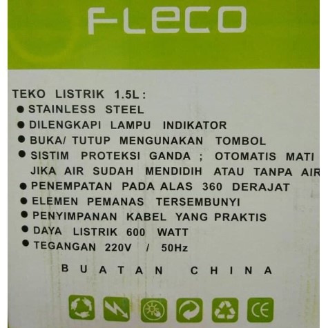 Kettle Electric Fleco F-715 1,5 Liter Teko Listrik Serbaguna