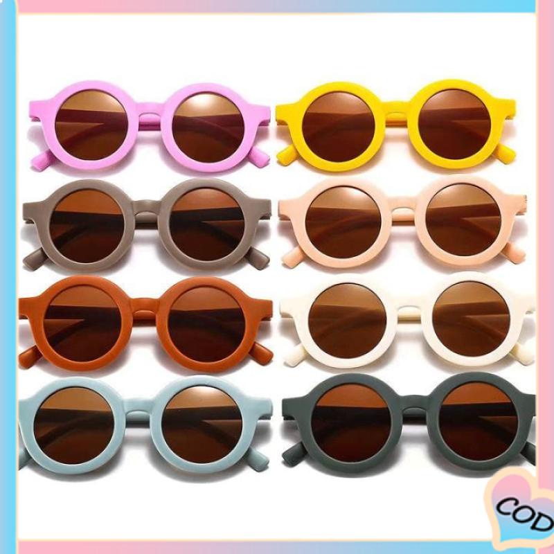 COD❤️ Kacamata Hitam Anak Matte Bingkai Bulat Trendi Retro Cute Clear Vision-A.one