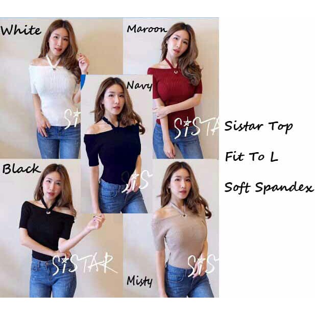 Sistar Top |Sabrina | Atasan Wanita | Kaos Polos Wanita | Blouse - Putih