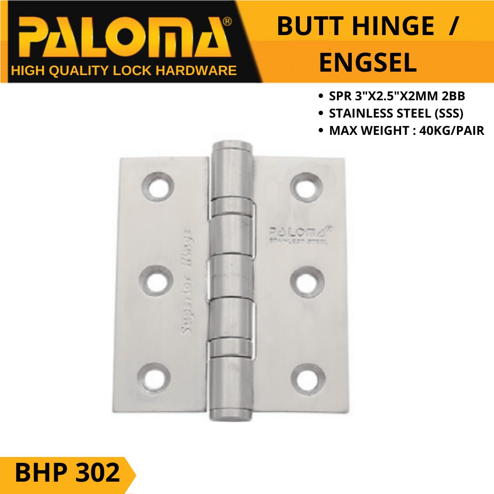 PALOMA BHP 302 BUTT HINGE ENGSEL JENDELA SPR 3&quot;X2,5&quot;X2MM 2BB STAINLESS