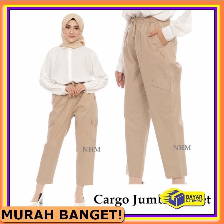 Celana Bahan Lichandra / Celana Panjang / Celana Motif / Celana W UT415 Celana Wanita Cargo Jumbo, C