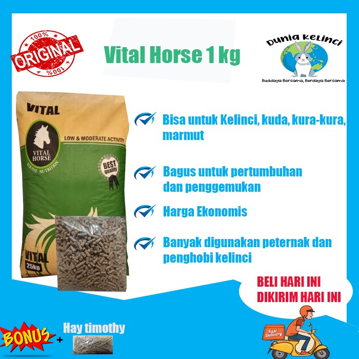 PELET PAKAN MAKANAN KELINCI VITAL HORSE  1 KG RABBIT FOOD KUDA KURA KURA