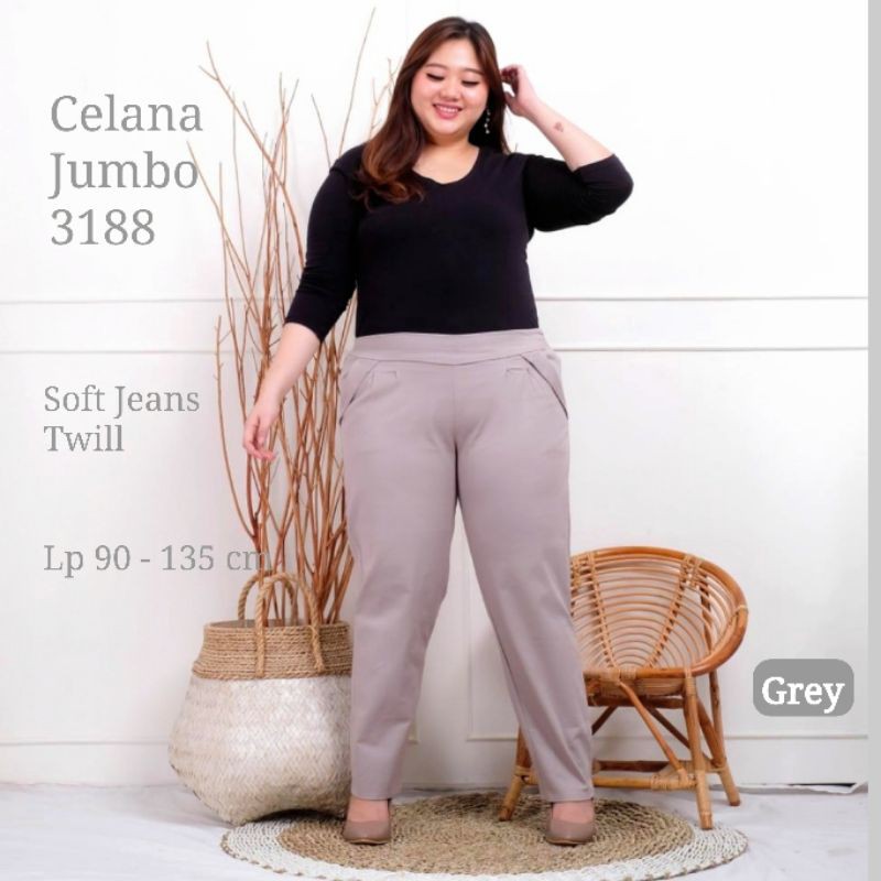 Celana Kerja Wanita Soft Jeans Twill Super Jumbo 3188