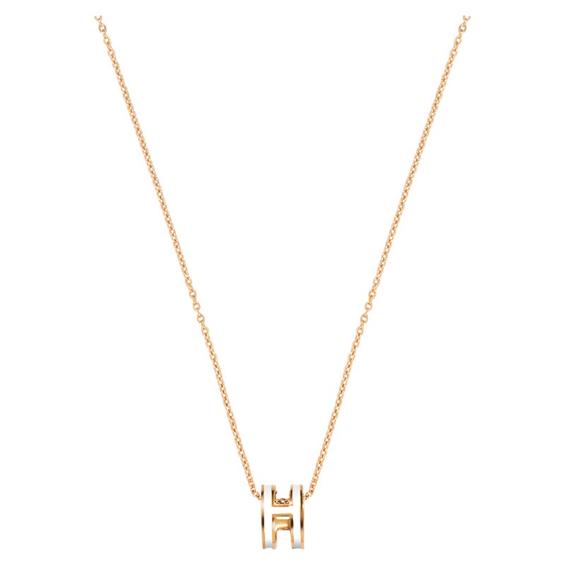 Kalung Rantai Klavikula Panjang Liontin Huruf H Bahan Titanium Steel Lapis Rose Gold 18K Gaya Korea