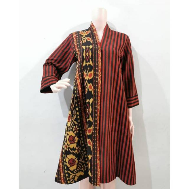 DRESS TENUN IKAT LURIK JEPARA LASEM MARUN