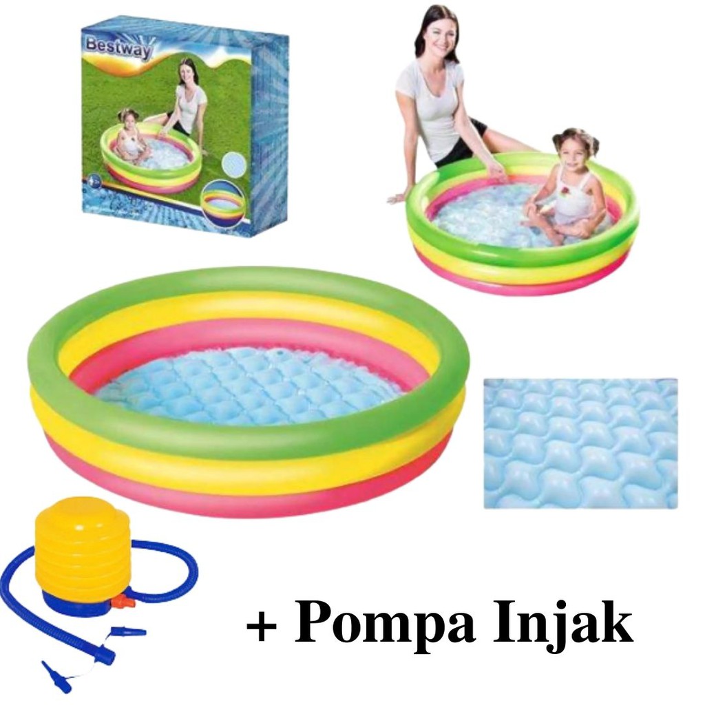 Kolam Renang Anak Bestway Portable 51104 Ukuran 102 cm x 25 cm 3Ring Motif Rainbow Bahan Karet