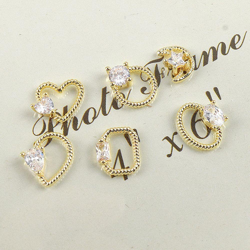 Agustina Frame Kuku Zirkon Emas Bulan Manikur Aksesoris Kuku Rhinestones