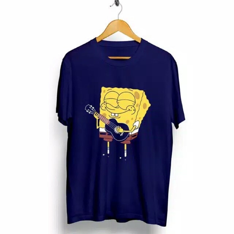 SPONGEBOB BAJU KAOS T SHIRT PRIA WANITA DISTRO BIKINI BOTTOM SPONGEBOB SQUAREPANTS DEWASA GITAR NAVY