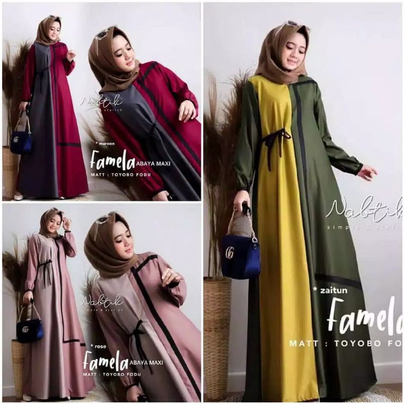 gamis jumbo ukuran L XL XXL XXXL XXXXL LD 100 110 120 130 140 Gig Size Dress menyusui Famela