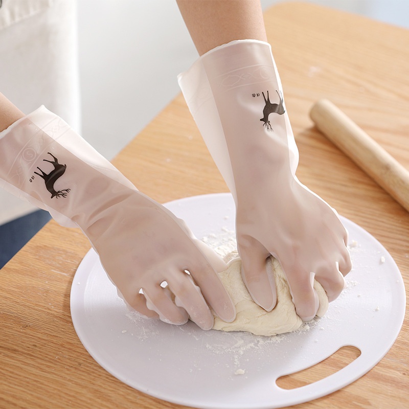 Sarung tangan Cuci Piring Korea Karet Latex Sarung Tangan Panjang Tebal dengan Motif Serbaguna