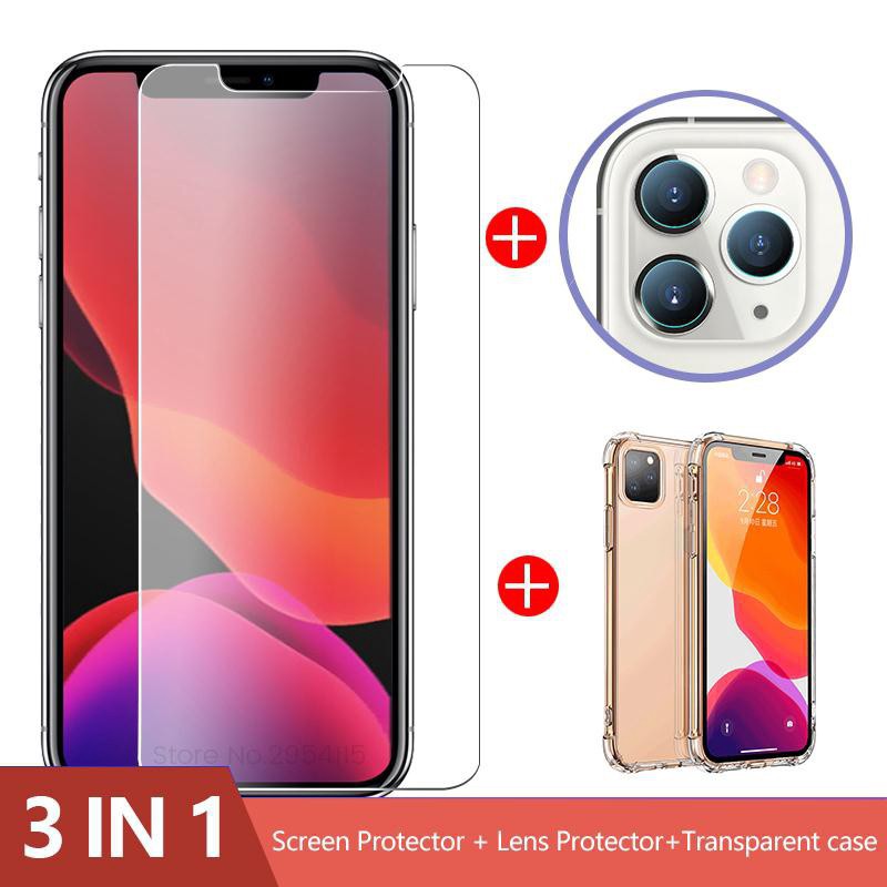 3 in 1 Pelindung Layar Tempered Glas + Soft case Apple Iphone 11 + Pro + Pro Max