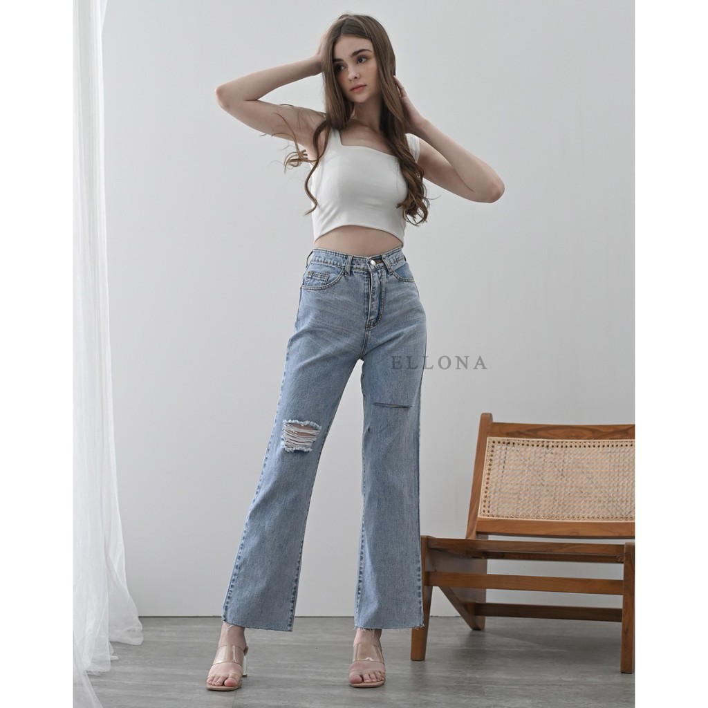 OSSO JEANS - Fiona Kulot Jeans Snowblue Ripped Tembus