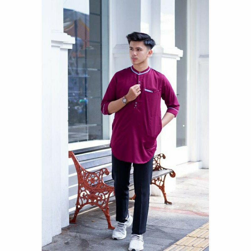 Baju Koko Pria Dewasa lengan pendek Gamis Muslim Laki Laki - Hitam