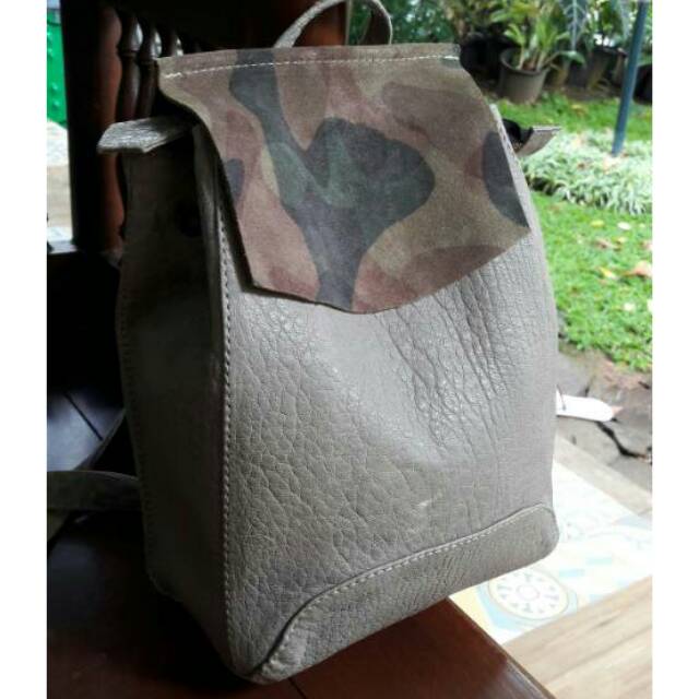 SALE MINI ARMY LOOK  BACKPACK TAS RANSEL KULIT ASLI MOTIF TENTARA