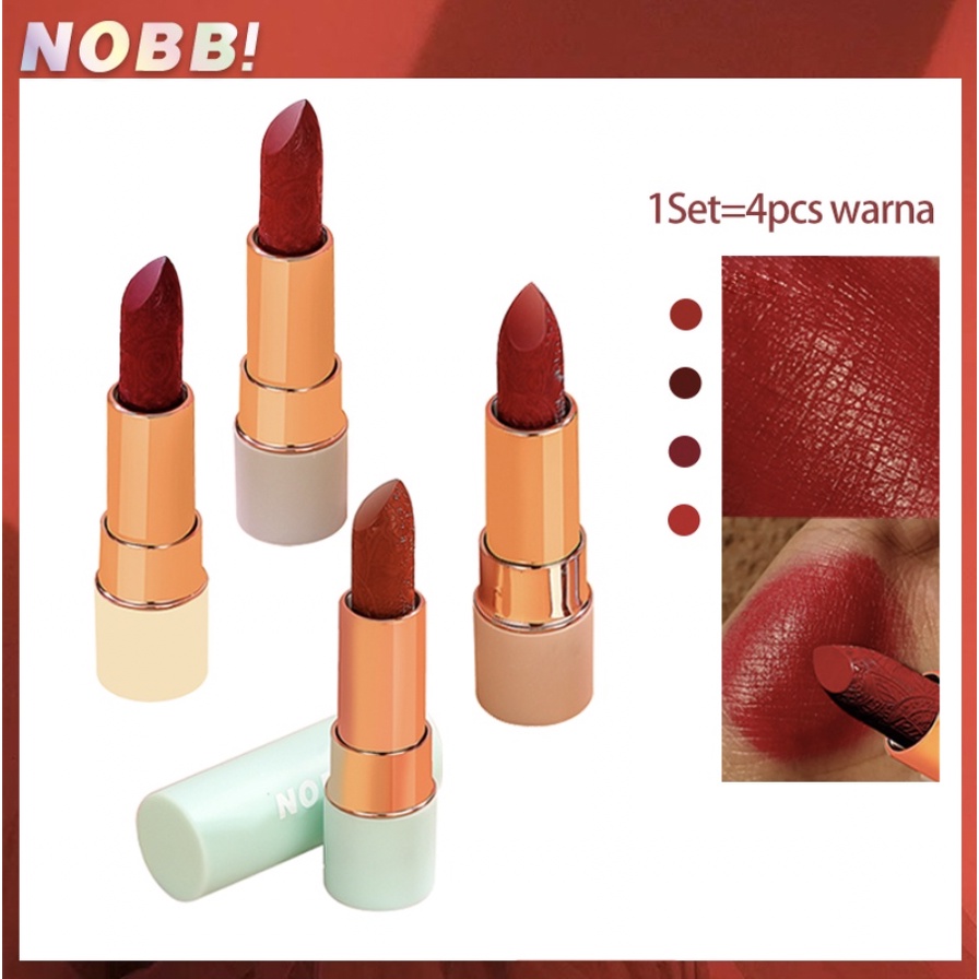 NOBB 4PCS SET Sweet Cool Matte Lipstick Brighten Skin Lipstik Red Tone Lip Gloss Set NO008