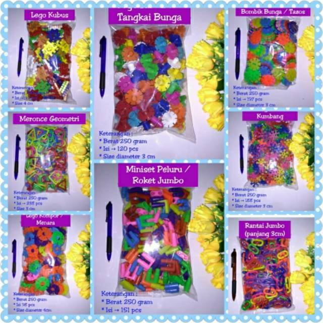 Lego jadul bombik tazos, miniset peluru, jamur, kubus, meronce geometri, menara, sarang lebah