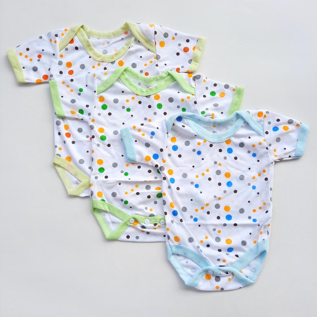 3 Potong Bodysuit Jumper Bayi Baru Lahir 0 3Bulan Unisek Lembut Berkualitas Motif Polkadot