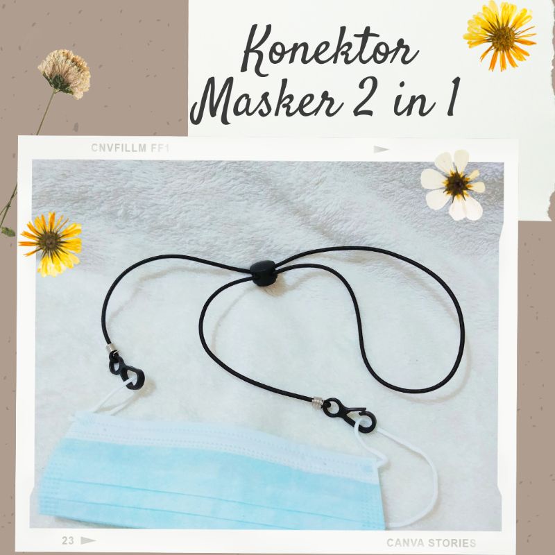 Konektor pengait strap masker 2 in 1 polos hitam pengunci besar