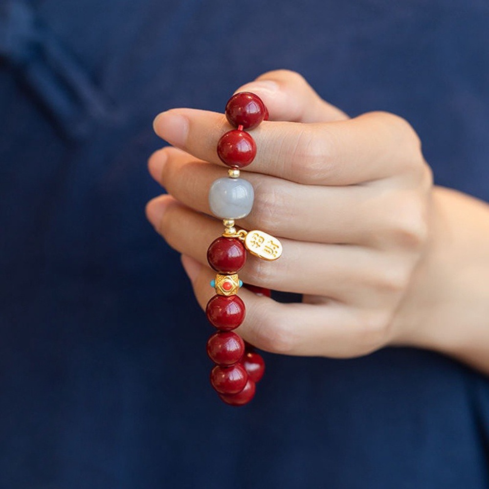 Gelang Tangan Manikmanik Cinnabar Imitasi Warna Merah Retro Untuk Unisexpriawanita