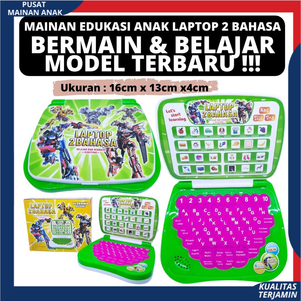 Mainan Laptop anak 2 bahasa mainan edukasi anak Belajar Dan Bermain Bahan Berkualitas Murah SNI