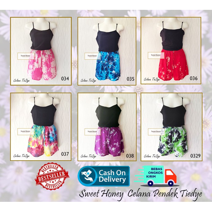 Sweet Honey ~ Grosir Celana Tie Dye Pendek Hot Pants Wanita Ada Kantong Rayon Bali Kekinian