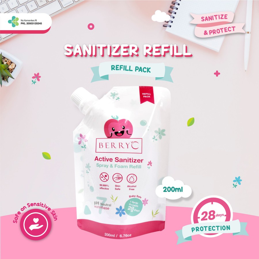 TEVO BerryC Active Sanitizer Baby Safe Awet 28 Hari 200ML Refill Pouch - Berry C Sanitizing 200 ml